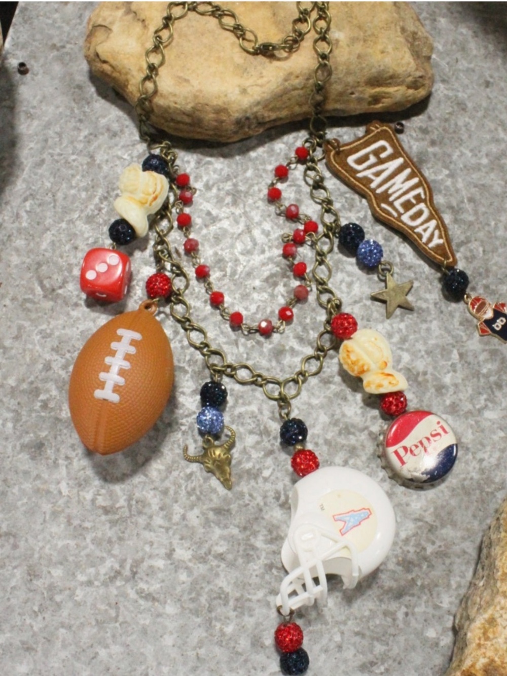 BOHO GAMEDAY   Houston Oilers CHARM’D FOOTBALL NECKLACE